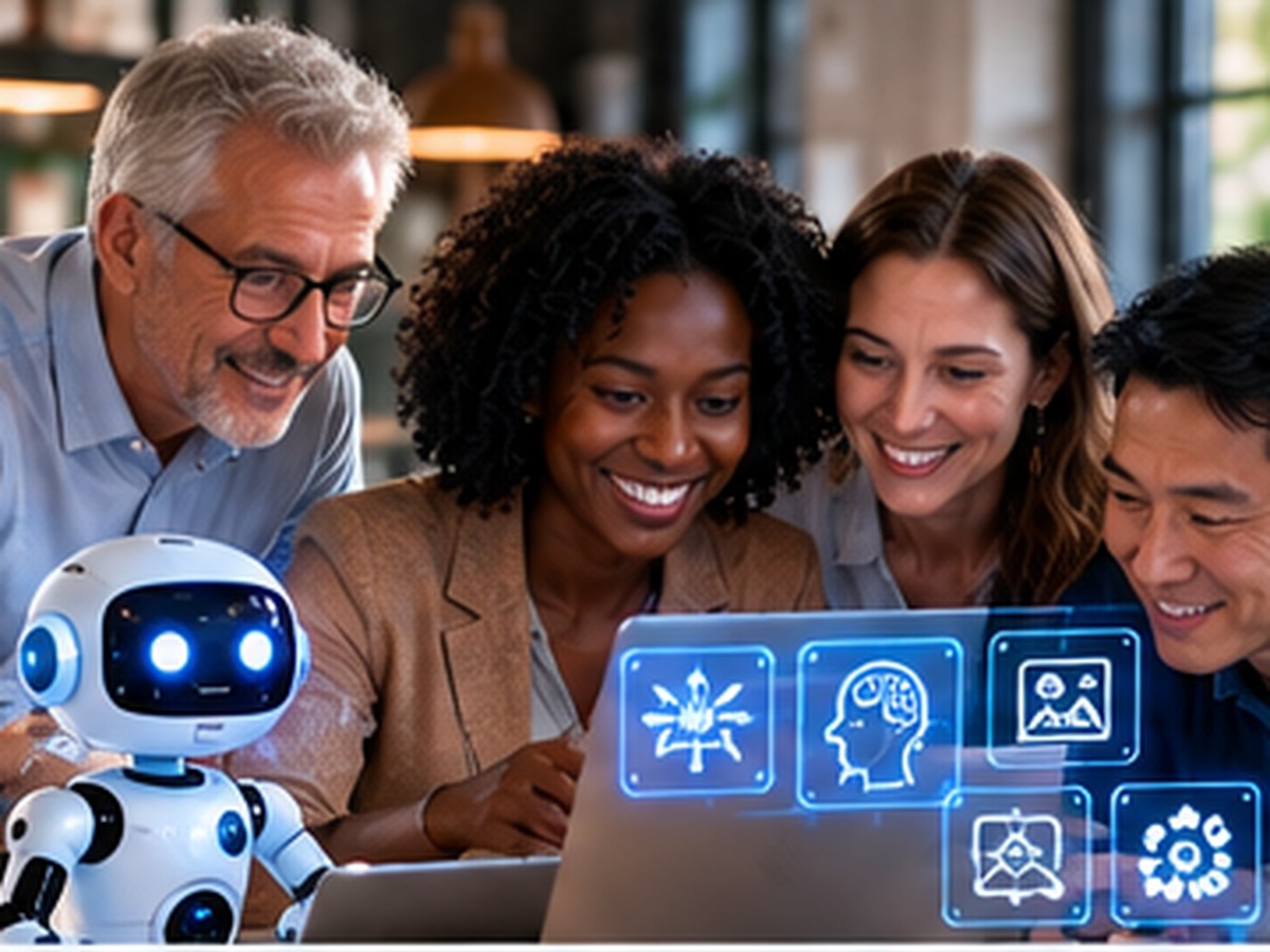 Erwachsene beim Lernen mit Künstlicher Intelligenz